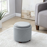 Lawrence Round Linen Storage Ottoman with Table Top Lid - Gray