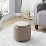 Lawrence Round Linen Storage Ottoman with Table Top Lid