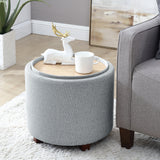 Lawrence Round Linen Storage Ottoman with Table Top Lid - Gray