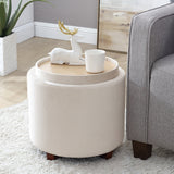 Lawrence Round Linen Storage Ottoman with Table Top Lid