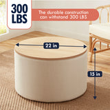 Parker Round Velvet Coffee Table Storage Ottoman - Cream