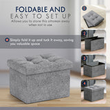 Ornavo Home Foldable Small Rectangle Storage Ottoman - 12 x 16 x 12 - 2PC - Gray