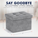 Ornavo Home Foldable Small Rectangle Storage Ottoman - 12 x 16 x 12 - 2PC - Gray