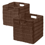 Foldable Paper Wicker Storage Shelf Basket Cube Bin with Handles - Set of 2