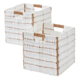 Foldable Paper Wicker Storage Shelf Basket Cube Bin with Handles - Set of 2