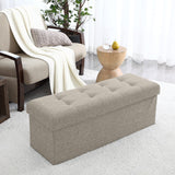 Foldable Tufted Linen Long Bench Storage Ottoman