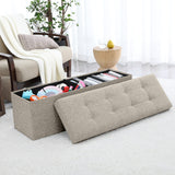 Foldable Tufted Linen Long Bench Storage Ottoman