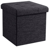 Foldable Tufted Linen Square Storage Ottoman