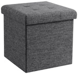 Foldable Tufted Linen Square Storage Ottoman