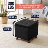 Crawford Velvet Tufted Square Storage Ottoman with Lift Off Lid - Black