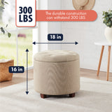 Donovan Round Tufted Linen Storage Ottoman - Beige