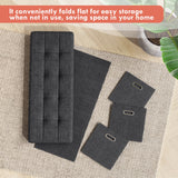 Foldable Tufted Linen Long Bench Storage Ottoman with 3 Drawers - Black