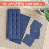 Foldable Tufted Linen Long Bench Storage Ottoman with 3 Drawers - Navy