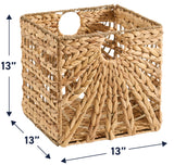 13" Inch Water Hyacinth Seagrass Storage Cube Bin Baskets, Set of 6