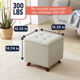 Crawford Linen Tufted Square Storage Ottoman with Lift Off Lid
