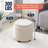 Lawrence Round Velvet Storage Ottoman with Table Top Lid - Cream