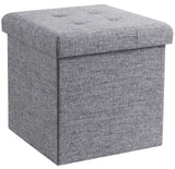 Foldable Tufted Linen Square Storage Ottoman
