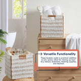 Foldable Paper Wicker Storage Shelf Basket Cube Bin with Handles - Set of 6
