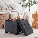 Foldable Tufted 15 Inch Square Linen Storage Ottoman with Legs - Charcoal Gray