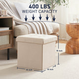 Foldable Tufted Linen Square Storage Ottoman