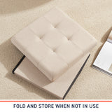 Foldable Tufted Linen Square Storage Ottoman