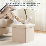 Foldable Tufted Linen Square Storage Ottoman
