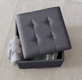 Crawford Linen Tufted Square Storage Ottoman with Lift Off Lid - Charcoal