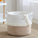 Medium Round Woven Cotton Rope Boho Tassels Storage Basket