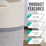3 Pack Woven Cotton Rope Shelf Storage Basket with Handles