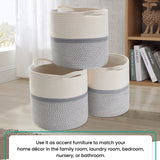3 Pack Woven Cotton Rope Shelf Storage Basket with Handles
