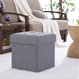 Foldable Tufted Linen Square Storage Ottoman - Gray