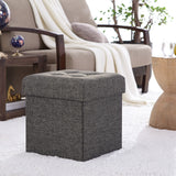 Foldable Tufted Linen Square Storage Ottoman - Charcoal Gray