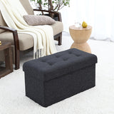 Foldable Tufted Linen Bench Storage Ottoman - Black