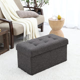 Foldable Tufted Linen Bench Storage Ottoman - Charcoal