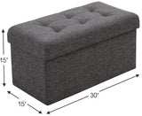 Foldable Tufted Linen Bench Storage Ottoman - Charcoal