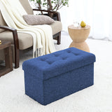 Foldable Tufted Linen Bench Storage Ottoman - Navy Blue