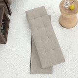 Foldable Tufted Linen Long Bench Storage Ottoman - Beige