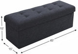 Foldable Tufted Linen Long Bench Storage Ottoman - Black