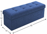 Foldable Tufted Linen Long Bench Storage Ottoman - Navy Blue