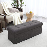 Foldable Tufted Linen Long Bench Storage Ottoman - Charcoal Gray