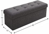Foldable Tufted Linen Long Bench Storage Ottoman - Charcoal Gray