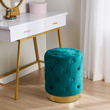 Beverly Round Tufted Velvet Ottoman - Teal