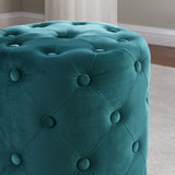 Beverly Round Tufted Velvet Ottoman - Teal