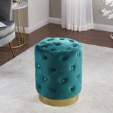 Beverly Round Tufted Velvet Ottoman - Teal