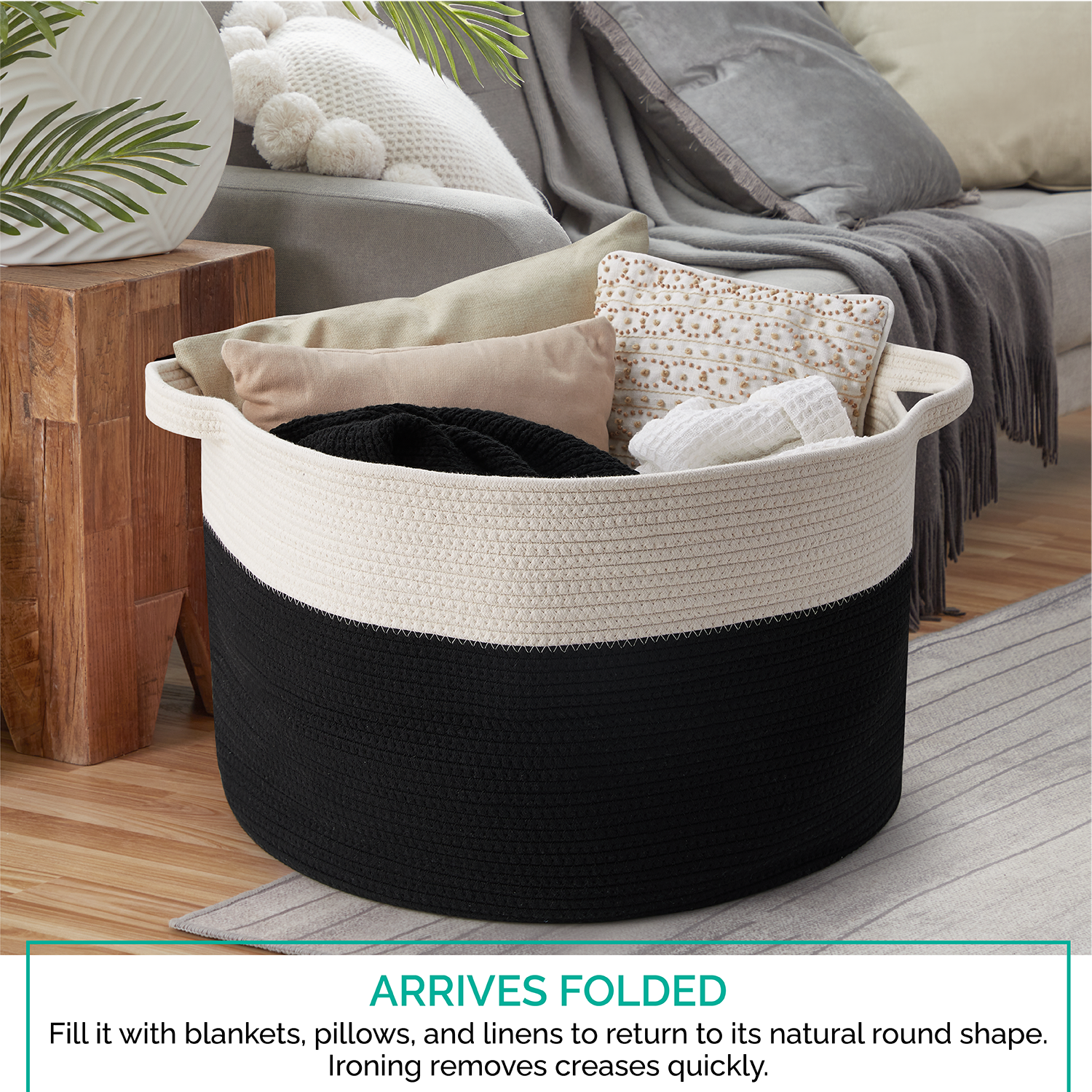 Extra Large Round Cotton Rope Storage Basket Laundry Hamper with