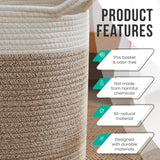 Large Cotton Rope Laundry Hamper Woven Basket with Handles